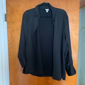Black satin button down top
